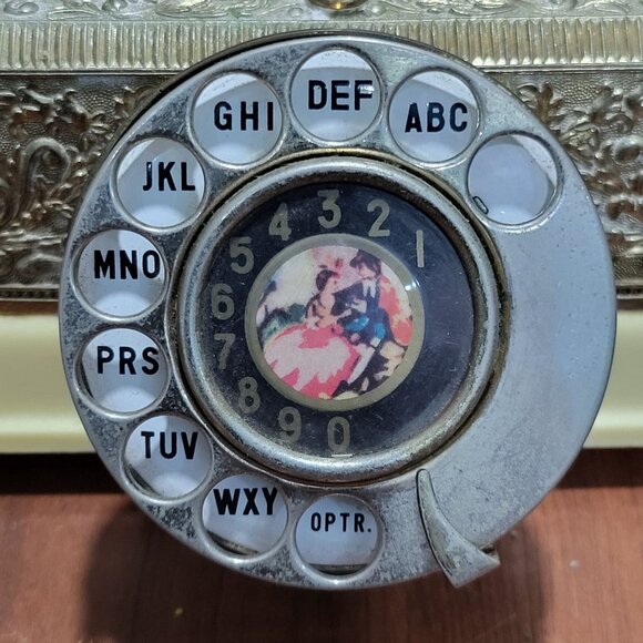 Vintage French Victorian Style Cream & Gold Rotary Dial Cradle Phone Desk Teleph - Picture 10 of 15